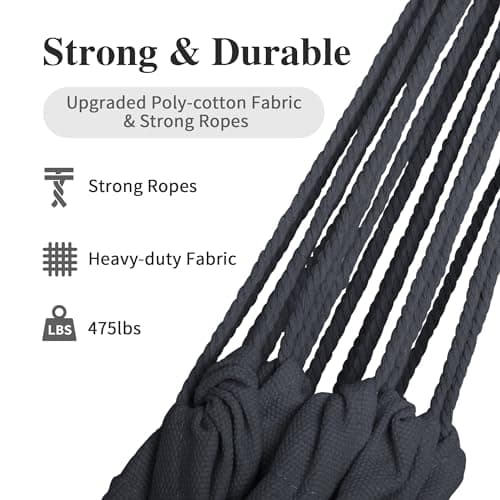 SUNCREAT Hammocks Outdoor Camping Double Hammock, Extra Large 2 Person Hammock for Camping, Dark Gray