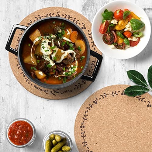 Round Cork Trivets - Hot Pads for Dishes, Pots, Pans & Baking Sheets - Table & Countertop Use