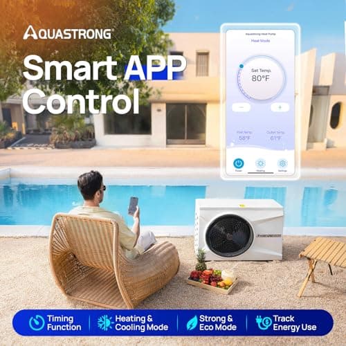 Aquastrong 35,000 BTU Inverter Swimming Pool Heat Pump, 9,000 Gallons Electric Pool Heater for Above Ground and Inground Pool, WiFi Capable Timer, Heating and Cooling Pool Heater 120V