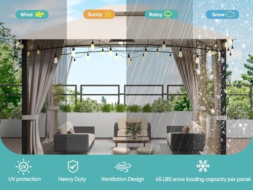 Outdoor Patio Gazebo 10x12, Heavy Duty Gazebos, Soft Top Gazebo with Metal Frame, Double Roof Canopy, Mosquito Nets & Privacy Enclosures, Permanent Pavilion for Decks & Backyards