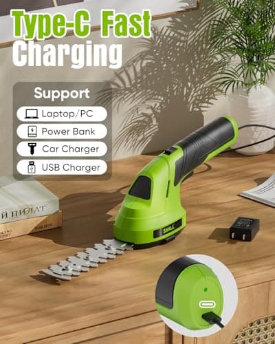 SHALL Cordless Grass Shear & Hedge Trimmer - 7.2V Electric Bush Trimmer 2 in 1 Handheld Shrub Shears, Lightweight Hedge Clippers Grass Cutter w/ 2.0Ah Rechargeable Battery & Type-C Fast Charger -Green