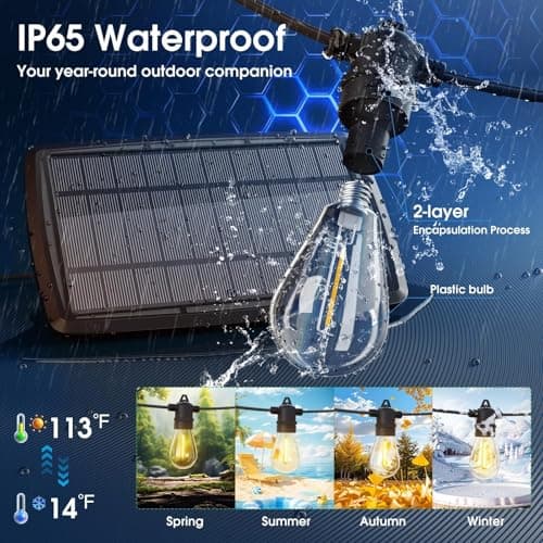 KYY 54FT Solar String Lights Outdoor Waterproof with USB Charging & Remote, Dimmable & Timable, Solar Powered Patio Lights with LED Shatterproof Bulbs for Deck Backyard Porch Garden Camping
