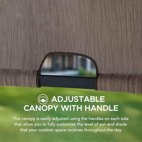 Sunjoy 10’ x 12’ Pergola, Outdoor Steel Arched Pergola with Adjustable Canopy and Natural Woodgrain Metal Posts for Patio, Backyard, and Garden, Tan…