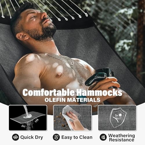 Patio Watcher 13 FT Quick Dry Olefin Hammock - Outdoor Double Hammock with Metal Curved Spreader Bars - 450 lbs Capacity - Dark Grey