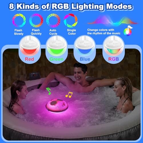 Floating Pool Speakers with Colorful LED Lights, IP68 Waterproof Pool Speakers Bluetooth, 16W Stereo Loud Sound Hot Tub Speaker, TWS Pairing, Hands-Free Portable Bluetooth Pool Speaker for Spa