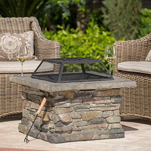 Christopher Knight Home Corporal Natural Stone Square Fire Pit, Light Gray