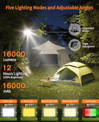 200W LED Solar Work Light Rechargeable, 16000LM Magnetic Worklight 3000K/4500K/6500K, 16000mAh Battery, IP66 Waterproof Portable Solar Outdoor Working Light for Emergency, Camping, 2 Pack