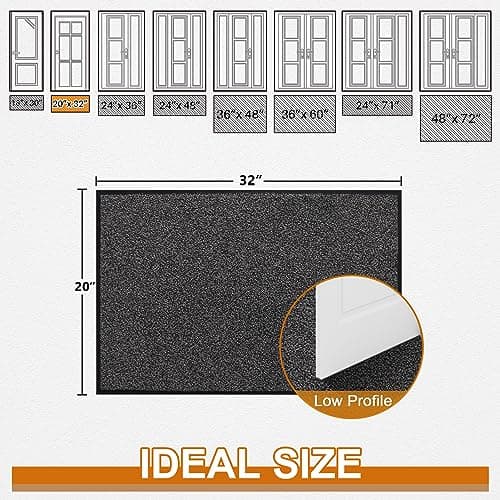 Mibao Front Door Mat, Dirt Trapper Welcome Mat for Outdoor Indoor, Non-Slip Waterproof Doormat, Durable Machine Washable Low Profile Entry Rug for Back Door Outside Patio Porch, 32" x 20", Grey