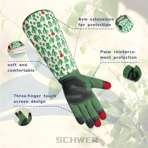 Schwer Gardening Gloves for Women, Rose Pruning Gloves with Forearm Protection, Breathable and Comfortable Thorn Proof Garden Glove with Touch Screen for Yard & Outdoor Work (Medium 1 Pair)