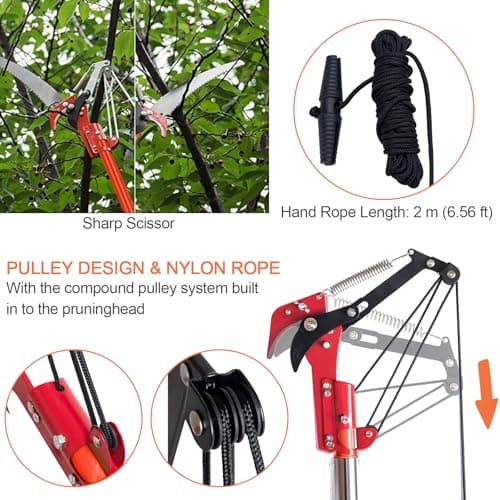 Pole Saws for Tree Trimming, 7.3-27 ft Manual Pole Saw Extendable Tree Trimmer, Long Branch Trimmer Tree Pole Pruner Saw Blades and Scissors Set for Pruning Palms and Shrubs (Red)