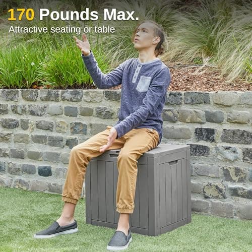 EAST OAK Outdoor Storage Box, 31 Gallon Deck Box Indoor and Outdoor Use, Waterproof Resin Storage Bin for Package Delivery, Patio Cushions, Gardening Tools, Lockable, UV Resistant, Grey