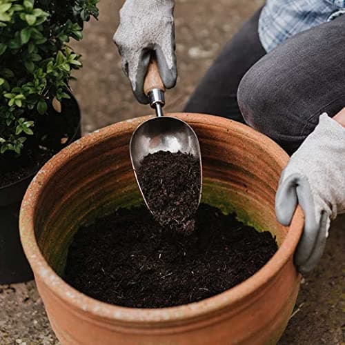 Stainless Steel Hand Potting Scoop, Compact Garden Scoop for Compost and Soil, Classic All Year Round Garden Tools Made from Stainless Steel and Ash Wood