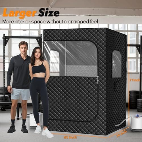 2 Person Portable Steam Sauna for Home, Extra Large Sauna Box, Upgraded 2 Steamer, 2 Foldable Chair & Remote Control