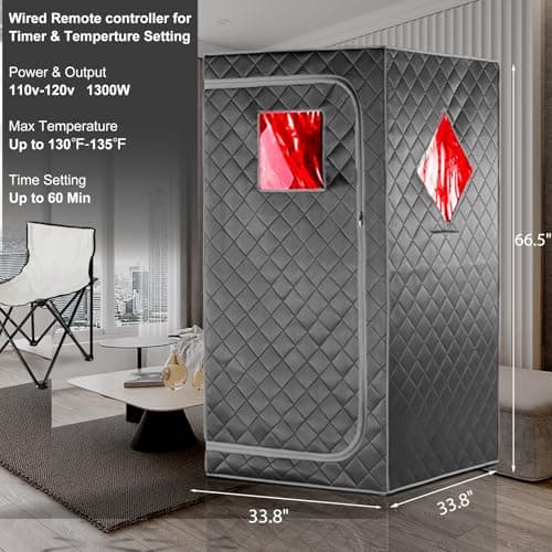 Full Size Portable Personal Infrared Sauna for Home, Personal Home Spa Tent with Remote Control, Heating Foot Pad, Foldable Reinforced Chair （Grey, L33.8 x W 33.8" x H 66.5"
