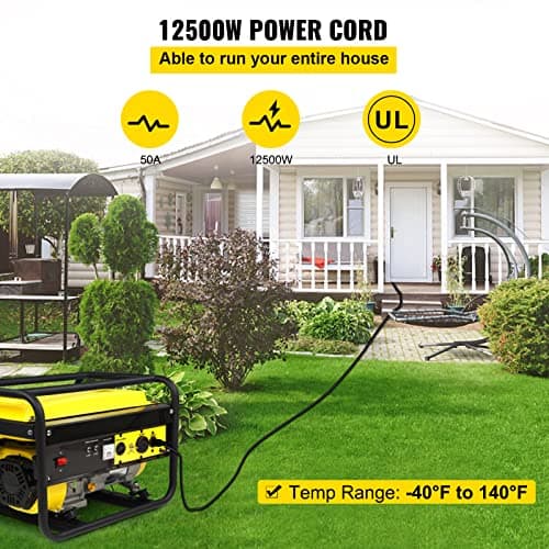 VEVOR 15 FT 50 Amp Generator Extension Cord 4 Wire 6 Gauge STW 6/3+8/1, 125V 250V Generator Power Cord N14-50P & SS2-50R with Portable Handle