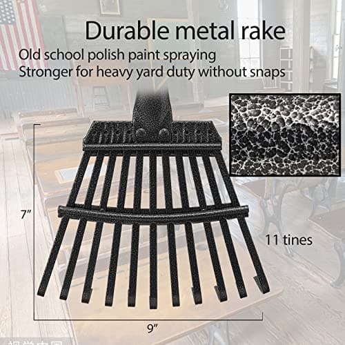 Oliynedy Leaf Rake for Gardening, Adjustable Metal Garden Rake for Leaves Long Handle 30-60", 11 Tines 9" wide Small Lawn Collapsible Yard Adult Kids Rake for Camping Flower Beds Mulch Shrub
