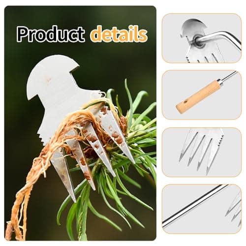 Hand Weeder Tool, Stainless Steel 2 Pcs Weeder Tool for Garden and Farm,Weeding Tool for Gardening,Garden Weeder, Weed Pulling Tool, Weed Puller Tool(Wooden Handle)…