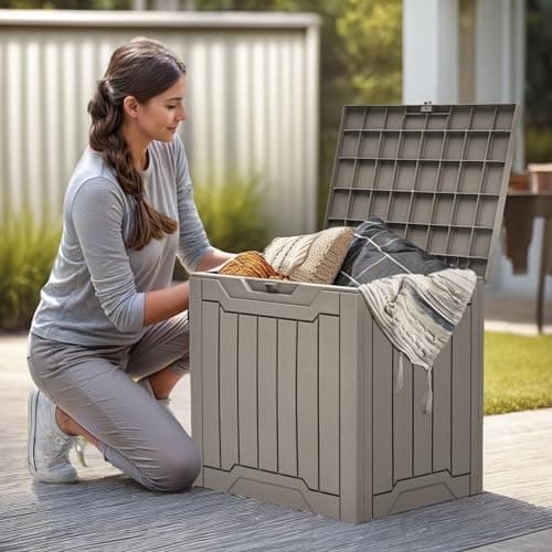 YITAHOME Outdoor Resin Storage Box 31 Gal, Water-resistant Patio Deck Box Outdoor Storage Box for Pillows, Garden Equipment, Securely Lockable, Light Brown