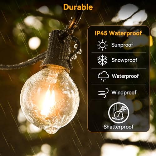 100ft Outdoor String Lights Waterproof/Connectable/Dimmable with 52 LED Shatterproof Bulbs,2-Pack 50ft UL Listed Globe G40 String Lights Outside Lighting for Patio Backyard Cafe Party Wedding Garden