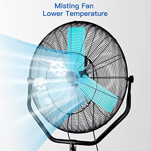 pasapair 7600 CFM 24" High Velocity Outdoor Misting Fan, Standing Fans for Patio Waterproof, Cooling Floor Fan 3-Speed, 360° Oscillation, Adjustable Height, 4 Casters, Heavy Duty Metal Industrial Fan