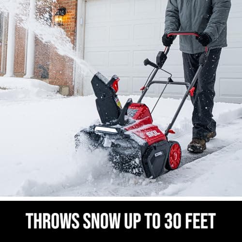 SKIL PWR CORE 40 Brushless 40V 20 in. Single Stage Snow Blower Kit, 30'ft Throwing Distance, Includes 6.0Ah Battery and Charger- SB2001C-10 red