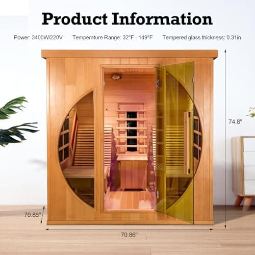 ZONEMEL Far Infrared 2 Person Wooden Sauna Room with Recliner, Red Cedar Luxury Indoor Sauna with 10 Heating Panels, Oxygen Bar, 3400 Watt, Infrared Therapy Wood Dry Heat Sauna, 220V