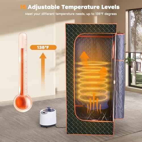 Portable Sauna Box with 3L 1200W Steamer, Personal Sauna Tent with 15 Adjustable Heat Levels, Steam Sauna Full Body for Home, Steam Room with Foldable Chair