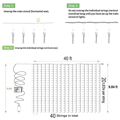 Solhice LED Curtain Lights Outdoor 40ft x10ft, 800 LED Plug in Hanging String Lights Indoor, Christmas Twinkle Lights Backdrop for Outside Backyard Patio Wedding Décor, Warm White (Not Connectable)