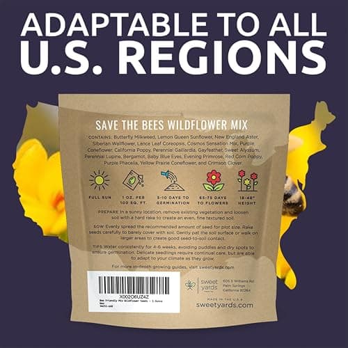 Bee Friendly Wildflower Seed Mix - Bulk 1 Ounce Packet - Over 7,500 Open Pollinated Seeds - Save The Bees!
