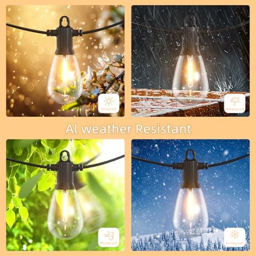 50FT LED Outdoor String Lights with 15 Shatterproof Edison Bulbs, 2700K Commercial Grade IP65 Waterproof Patio Lights, Heavy Duty Outside Hanging Lights for Backyard, Balcony, Garden, Porch