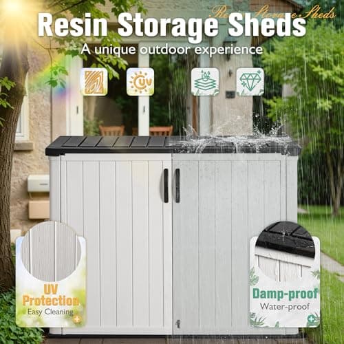 Greesum Outdoor Horizontal Storage Sheds 27 Cu.ft Resin Large Storaged Box Weather Resistance, Without Shelf, Easy to Assemble, Prefect for Garden, Patios, Backyards, White