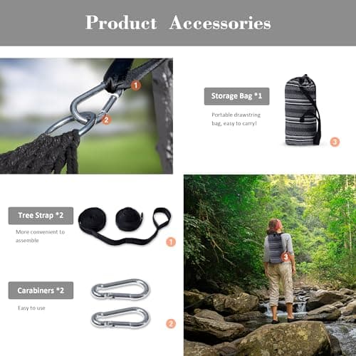 SUNCREAT Hammocks Double Hammock with Curved Spreader Bar, Outdoor Camping Portable Hammock with Carrying Bag & Tree Straps for Patio, Backyard, Balcony, Max 450lbs Capacity, Dark Gray