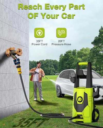AgiiMan Electric Pressure Washer - 4800PSI Max 3.2 GPM Power Washer with 35FT Power Cord, 20FT Hose, Soap Tank, High Pressure Washer Electric Powerd Car Cleaning for Garden, Patios, Yard, Green