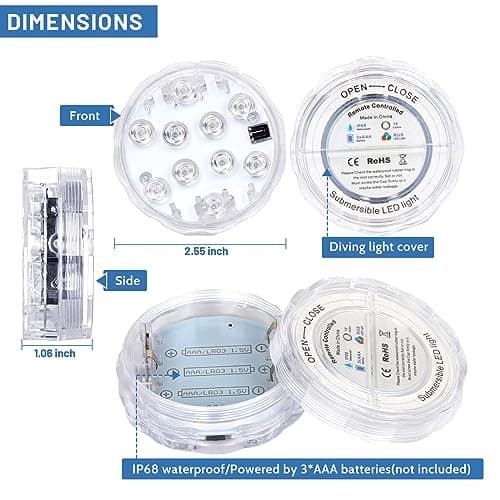 YiaMia Hot Tub Lights - 2-Pack RGB Color Battery-Powered LED Pool Lights with Remote Control and Suction Cup for Ponds, Decoration, Parties, Spas, Aquariums