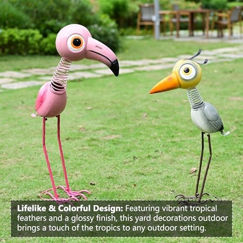 28" Tall Metal Heron Garden Decor for Outside –Whimsical Yard Art for Patio, Lawn, Porch, Backyard– Cute Outdoor Crane Statue, Birthday for Mom, Grandma, Women, Wife,Girl
