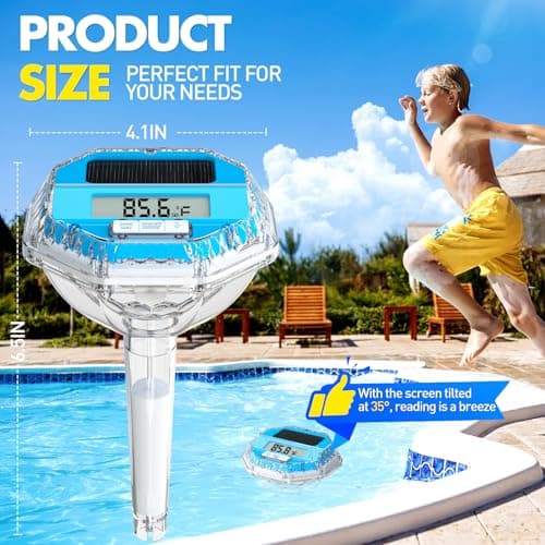 Solar Digital Pool Thermometer Floating Easy Read, Large LCD Screen Pool Thermometer with Light Show, IP68 Waterproof Water Temperature for Hot Tub,Spa