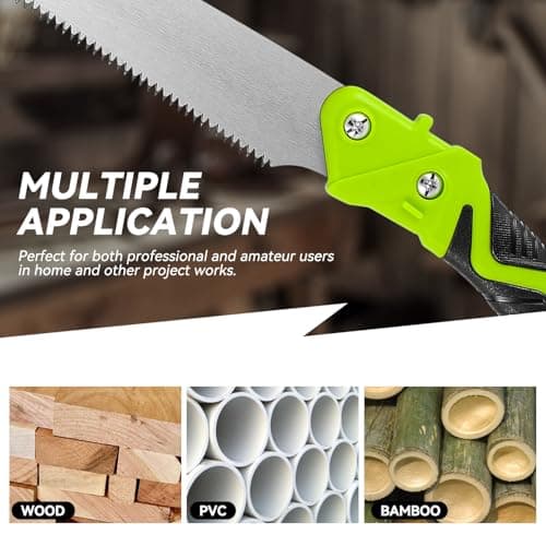 Auto Dynasty 15.5" Curved Hand Pruning Saw Straight Blade Handsaw with Scabbard Safety Sheath Non-Slip Comfort Grip for Sawing, Trimming, Gardening, Cutting Wood, Green