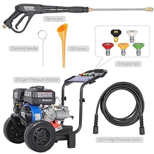 BILT HARD 3500 PSI 2.5 GPM Gas Pressure Washer, 224cc 4-Cycle Engine, Heavy Duty Gas Power Pressure Washer with Spray Gun and Wand, 5 Quick Connect Nozzle Tips, 3/5"×25' Hose, 49-State
