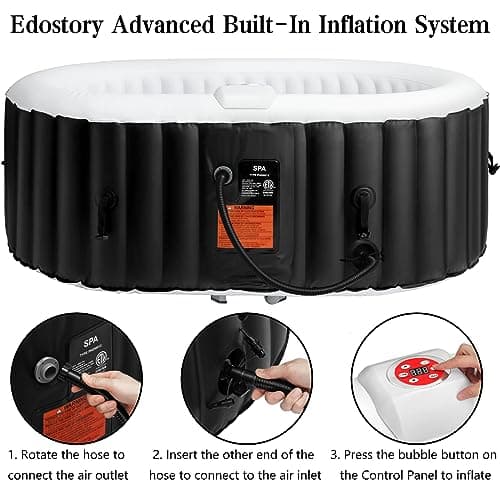 Edostory Hot Tub Inflatable Portable Oval Spa 2 Person Hot Tub with 90 Bubble Jets, Cover, Filter Cartridges, Pump, Black