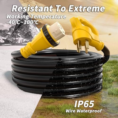 50 Amp Generator Cord, 25FT 50 Amp RV Extension Cord with Twist Lock, Generator Cable 50A 4 Prong Yellow, NEMA 14-50P/SS2-50R Heavy Duty 6/3+8/1 AWG STW Wire for RV Camper & House