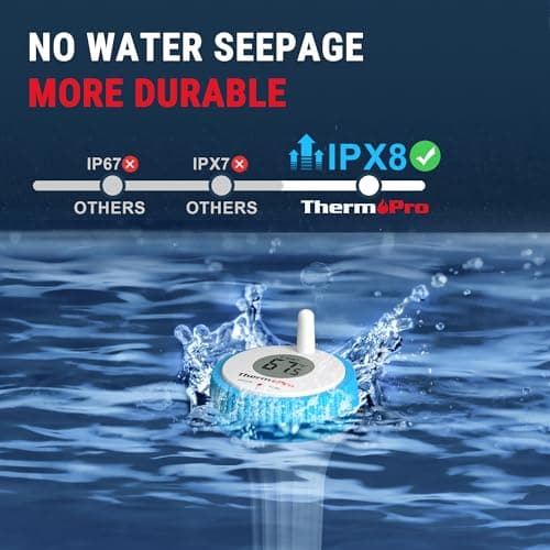 ThermoPro Digital Pool Thermometer Floating Easy Read, Large Size Water Thermometer for Cold Plunge, IPX8 Waterproof Water Temperature Monitor for Hot Tub/Ice Bath/Swimming Pool/SPA/Aquarium/Pond