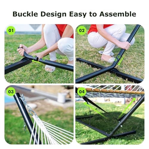 Double Hammock with Stand for Outdoor, Heavy Duty Portable Hammock with Adjustable Steel Stand for Patio, Garden, Beach, Backyard - Includes Carrying Bag,Dark Grey
