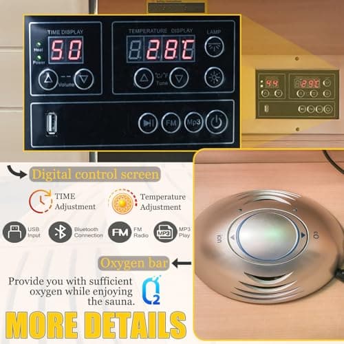 2-Person Infrared Sauna, Indoor Home Sauna Room Hemlock Wood Sauna Low EMF Far Infrared Heating with Tempered Glass Door Bluetooth Speakers, Chromotherapy Lights for Family（110V, 1850W）Truck delivery