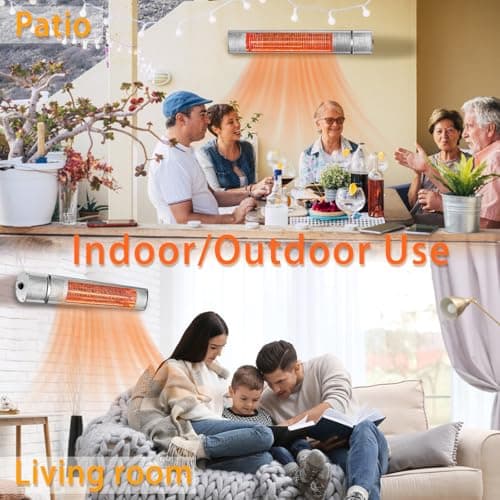 Wall-Mounted Patio Heater for Outdoor Use Electric Infrared Heaters 1500w with 3 Level,Waterproof Space Garage Heater, 3s Heating Remote Control, Silver