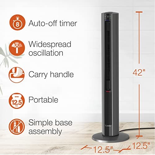 Lasko Oscillating All Season Tower Fan and Space Heater in One for Home with Adjustable Thermostat, Tip-Over Switch, 4 Fan Speeds, 3 Heat Settings and Remote Control, 42 Inches, 1500W, Gray, FH515