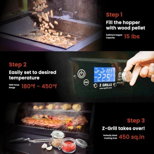 Z GRILLS ZPG-450A Wood Pellet Grill & Smoker with PID V2.1 Controller, 450 Sq in Cook Area, Meat Probe, 8 in 1 BBQ Grill Outdoor Auto Temperature Control, Black