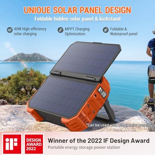 BROWEY Portable Power Station 1000W with Built-in Solar Panel, 614WH/192000mAh LiFePO4 Battery Pack, Solar Generator with AC/DC/USB/PD Outputs for Outdoor Camping, RV Travel, Emergency Preparedness
