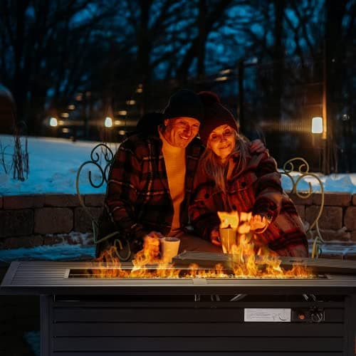 LEGACY HEATING 57 inch Propane Fire Pit Table Outdoor Gas Fire Pit Table, 50000BTU Fire Table with Lid, Retangular Black Firepit Table for Garden Backyard Deck Poolside Party