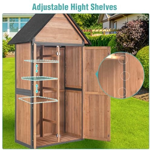 Sheds Outdoor Storage,Garden Shed with Metal Frame Structure and Adjustable Shelves,Large Capacity Storage Tool Cabinet Box for Backyard Garden Patio Lawn (Brown)