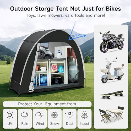 Bike Storage Tent Outdoor - Upgraded Portable Bicycle Storage Sheds with 210D Oxford Fabric PU5000 Waterproof for 2-3 Bikes, Bike Tent/Bike Shed/Bike Cover for Motorcycle, Garden Tools, etc